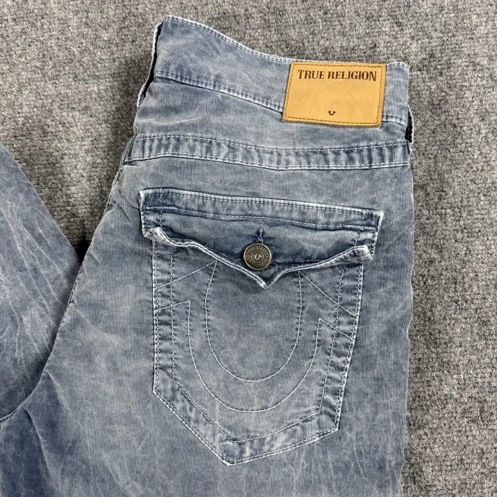 True Religion Pants Mens 33x33 Faded Blue Micro Corduroy Whisker Ricky Straight